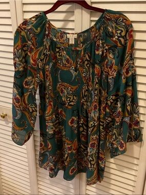 Spense Teal Paisley Boho Tunic with Multicolor Accents